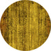 Round Machine Washable Oriental Yellow Industrial Rug, wshurb2786yw