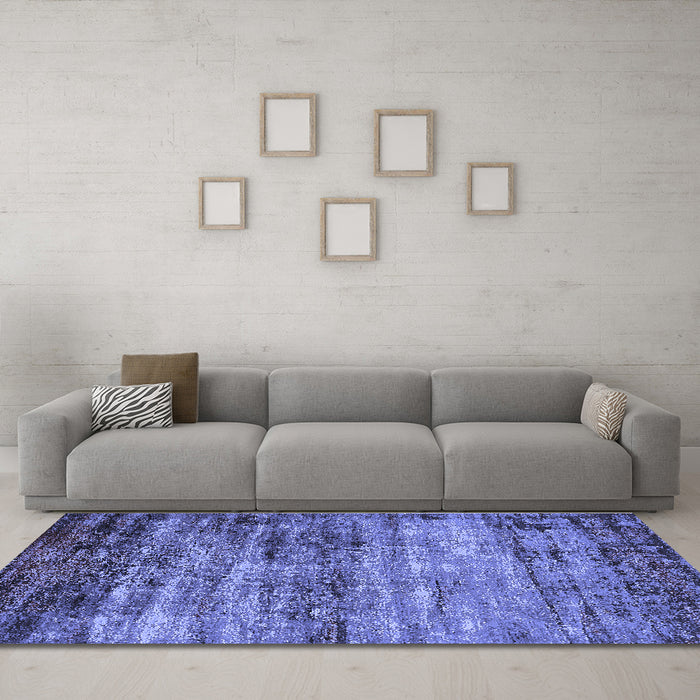 Machine Washable Oriental Blue Industrial Rug in a Living Room, wshurb2786blu