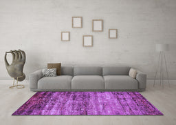 Machine Washable Oriental Purple Industrial Area Rugs in a Living Room, wshurb2786pur
