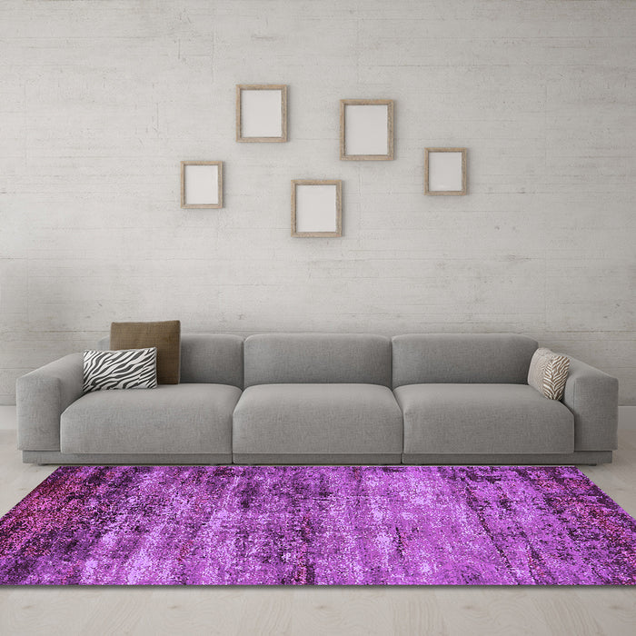 Machine Washable Oriental Purple Industrial Area Rugs in a Living Room, wshurb2786pur