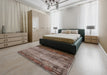 Mid-Century Modern Reddish Brown Oriental Rug in a Bedroom, urb2786