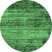 Round Oriental Emerald Green Industrial Rug, urb2786emgrn