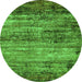 Round Machine Washable Oriental Green Industrial Area Rugs, wshurb2786grn