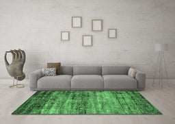 Machine Washable Oriental Emerald Green Industrial Area Rugs in a Living Room,, wshurb2786emgrn