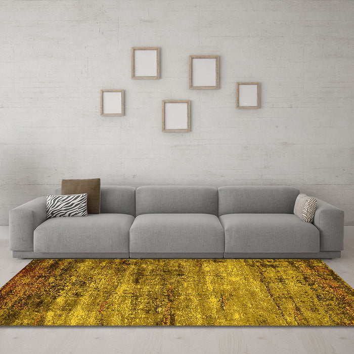 Machine Washable Oriental Yellow Industrial Rug in a Living Room, wshurb2786yw