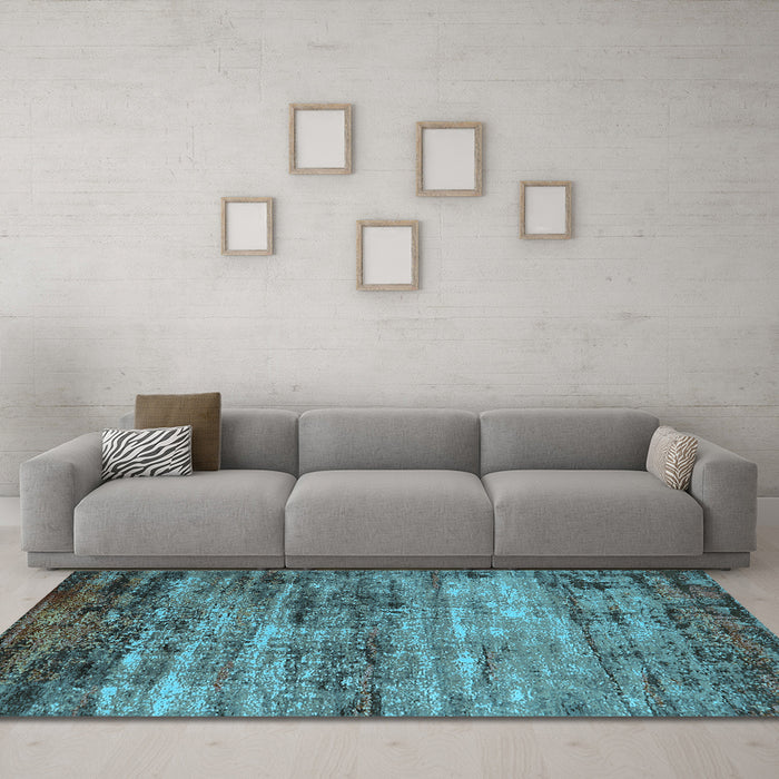 Machine Washable Oriental Light Blue Industrial Rug in a Living Room, wshurb2786lblu