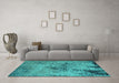 Machine Washable Oriental Turquoise Industrial Area Rugs in a Living Room,, wshurb2787turq