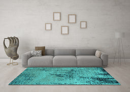 Machine Washable Oriental Turquoise Industrial Area Rugs in a Living Room,, wshurb2787turq