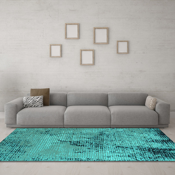 Machine Washable Oriental Turquoise Industrial Area Rugs in a Living Room,, wshurb2787turq