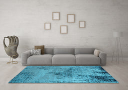 Machine Washable Oriental Light Blue Industrial Rug in a Living Room, wshurb2787lblu