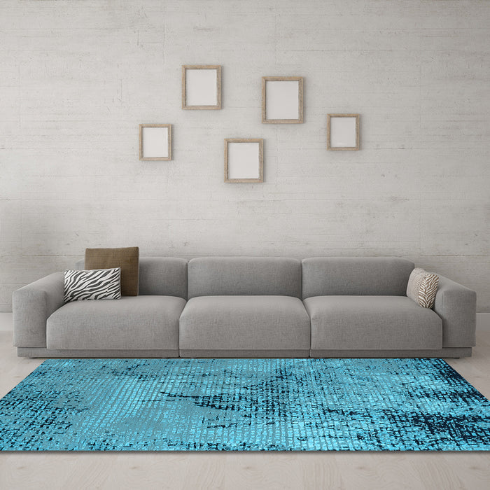 Machine Washable Oriental Light Blue Industrial Rug in a Living Room, wshurb2787lblu