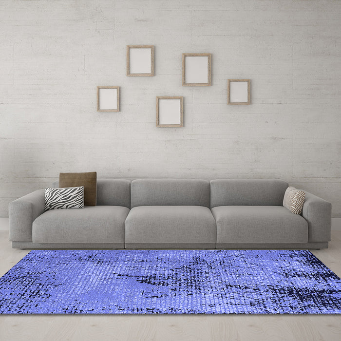 Machine Washable Oriental Blue Industrial Rug in a Living Room, wshurb2787blu