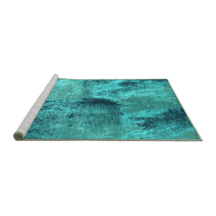 Sideview of Machine Washable Oriental Turquoise Industrial Area Rugs, wshurb2788turq