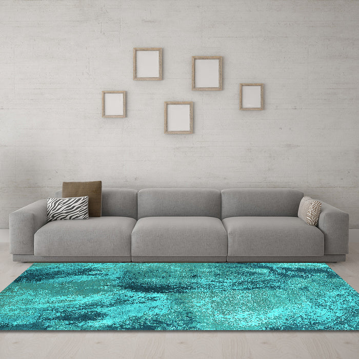 Machine Washable Oriental Turquoise Industrial Area Rugs in a Living Room,, wshurb2788turq