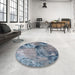 Round Mid-Century Modern Purple Navy Blue Oriental Rug in a Office, urb2788