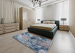 Mid-Century Modern Purple Navy Blue Oriental Rug in a Bedroom, urb2788