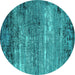 Round Oriental Turquoise Industrial Rug, urb2789turq