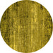 Round Machine Washable Oriental Yellow Industrial Rug, wshurb2789yw