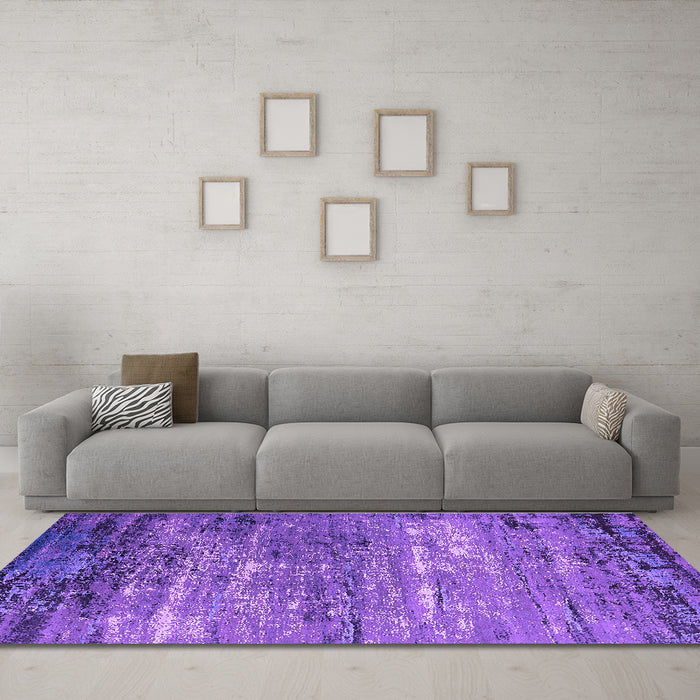 Machine Washable Oriental Purple Industrial Area Rugs in a Living Room, wshurb2789pur