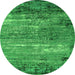 Round Machine Washable Oriental Green Industrial Area Rugs, wshurb2789grn