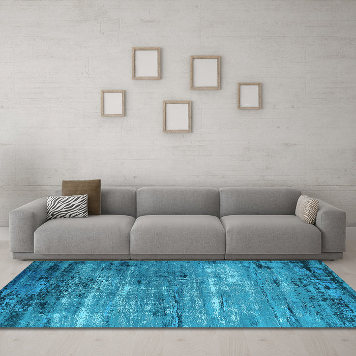 Machine Washable Oriental Light Blue Industrial Rug in a Living Room, wshurb2789lblu