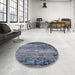 Round Machine Washable Industrial Modern Columbia Blue Rug in a Office, wshurb2789