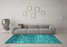 Machine Washable Oriental Turquoise Industrial Area Rugs in a Living Room,, wshurb2789turq