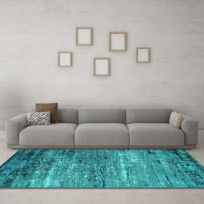 Machine Washable Oriental Turquoise Industrial Area Rugs in a Living Room,, wshurb2789turq