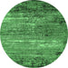 Round Oriental Emerald Green Industrial Rug, urb2789emgrn