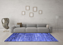 Machine Washable Oriental Blue Industrial Rug in a Living Room, wshurb2789blu