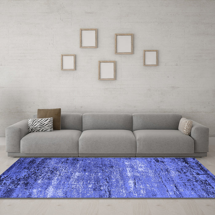 Machine Washable Oriental Blue Industrial Rug in a Living Room, wshurb2789blu