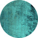 Round Machine Washable Oriental Turquoise Industrial Area Rugs, wshurb2790turq