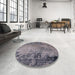 Round Mid-Century Modern Gray Oriental Rug in a Office, urb2790