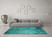 Machine Washable Oriental Turquoise Industrial Area Rugs in a Living Room,, wshurb2790turq