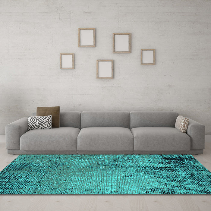 Machine Washable Oriental Turquoise Industrial Area Rugs in a Living Room,, wshurb2790turq