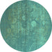 Round Oriental Turquoise Industrial Rug, urb2791turq