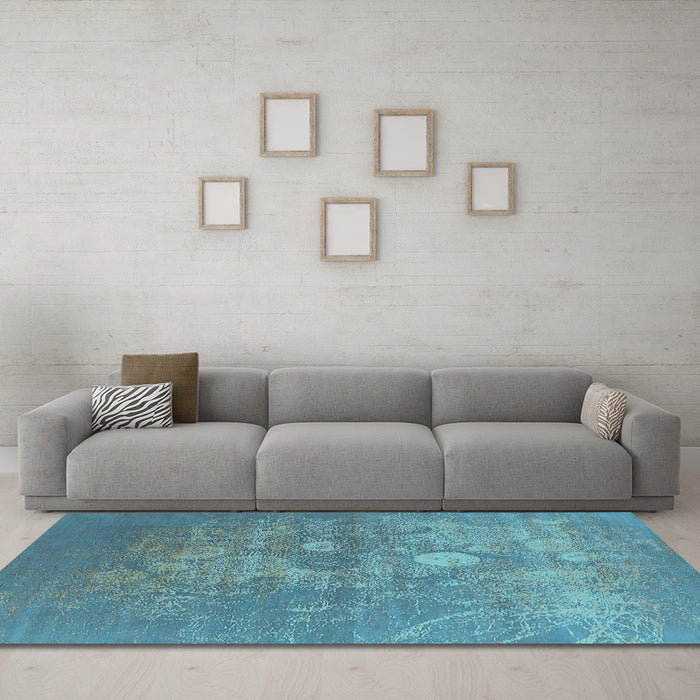 Machine Washable Oriental Light Blue Industrial Rug in a Living Room, wshurb2791lblu
