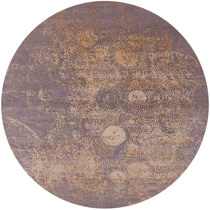 Round Mid-Century Modern Puce Purple Oriental Rug, urb2791