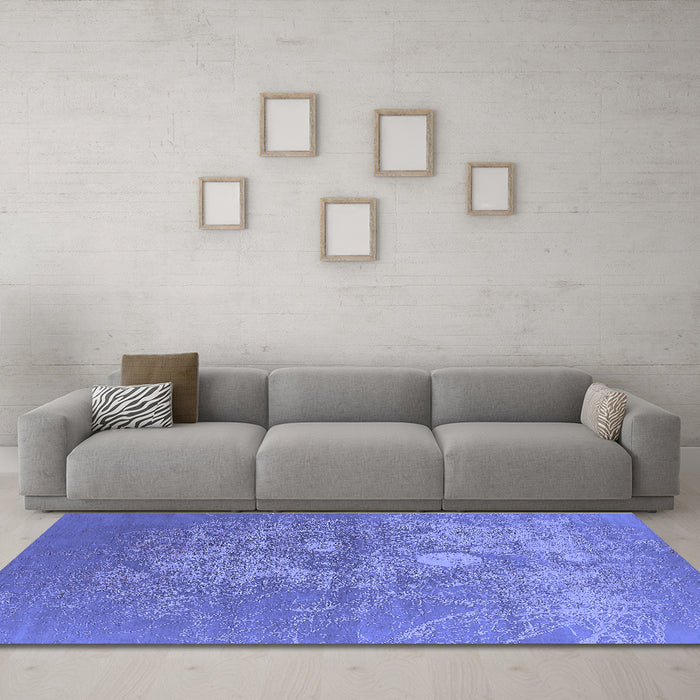Machine Washable Oriental Blue Industrial Rug in a Living Room, wshurb2791blu