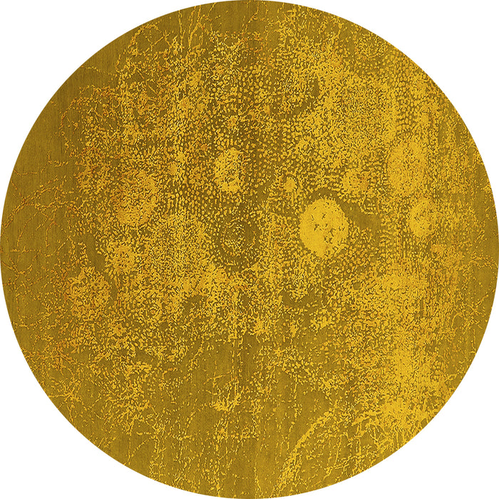 Round Machine Washable Oriental Yellow Industrial Rug, wshurb2791yw