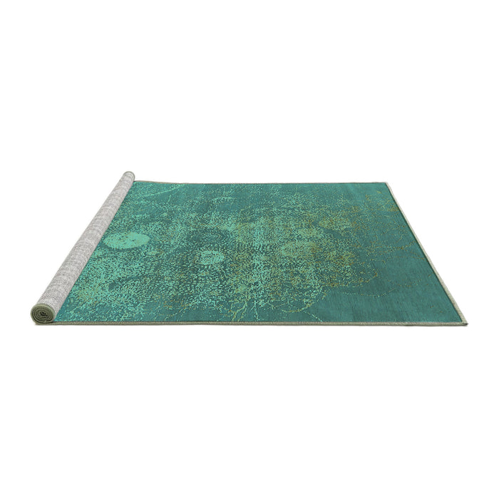 Sideview of Machine Washable Oriental Turquoise Industrial Area Rugs, wshurb2791turq