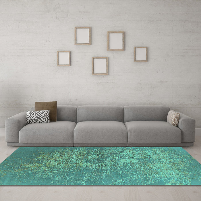 Machine Washable Oriental Turquoise Industrial Area Rugs in a Living Room,, wshurb2791turq