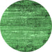 Round Oriental Emerald Green Industrial Rug, urb2792emgrn