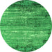 Round Machine Washable Oriental Green Industrial Area Rugs, wshurb2792grn