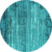 Round Oriental Turquoise Industrial Rug, urb2792turq