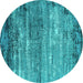 Round Machine Washable Oriental Turquoise Industrial Area Rugs, wshurb2792turq