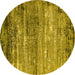 Round Machine Washable Oriental Yellow Industrial Rug, wshurb2792yw