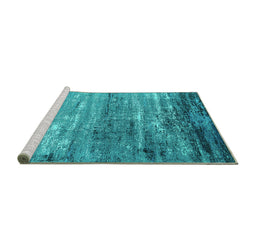Sideview of Machine Washable Oriental Turquoise Industrial Area Rugs, wshurb2792turq