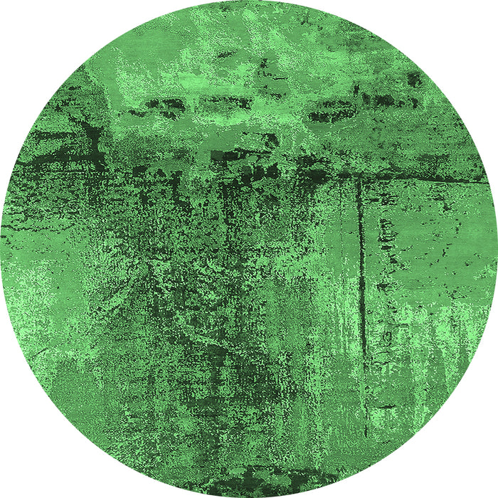 Round Machine Washable Oriental Emerald Green Industrial Area Rugs, wshurb2793emgrn