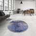 Round Mid-Century Modern Dark Slate Blue Purple Oriental Rug in a Office, urb2793